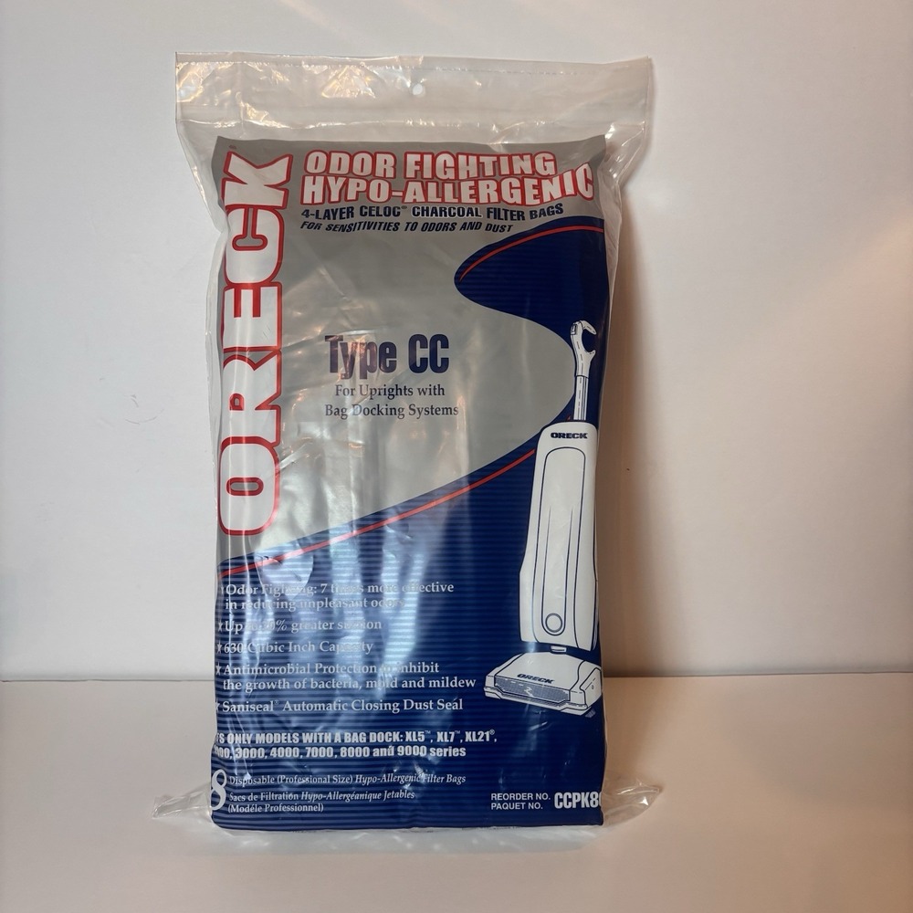 Oreck Type CC Hypo-Allergenic Charcoal Vacuum Bags CCPK8 8 Pack Bag Dock